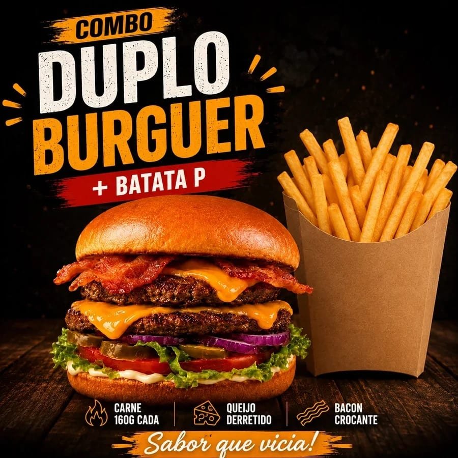 Combo Duplo Burguer com batata P da Bolivas Burguer